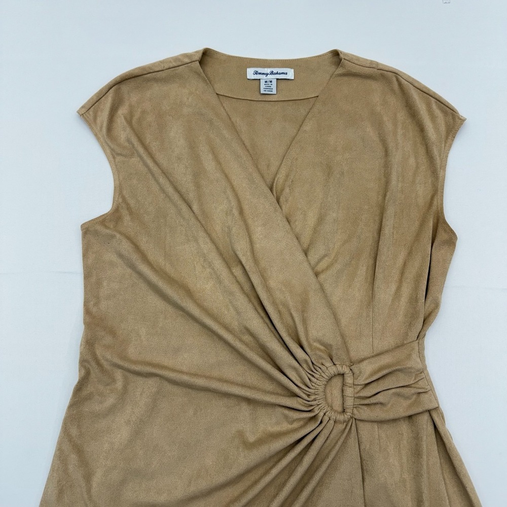Tommy Bahama Clara Faux Wrap Dress Womens Medium Tan‎ Salina Sands Faux Suede - Picture 3 of 9